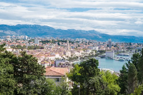Preview: Beautiful view of the Adriatic Sea in Split, Croatia, from the Kaštelanska vidilica mountain park