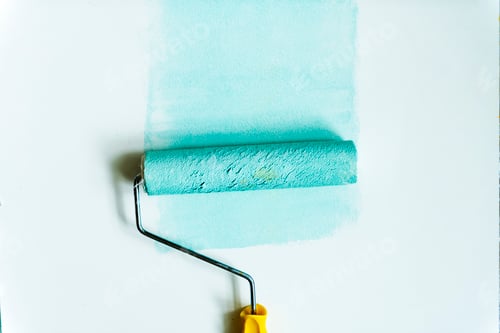 Preview: Flat lay of paint roller isolated on white background