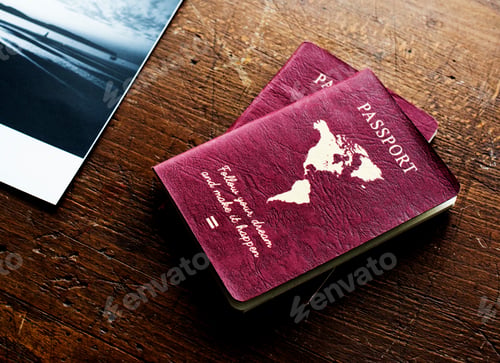 Preview: Passport on the wooden table