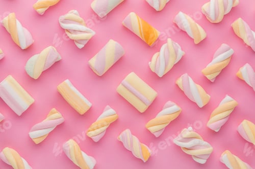 Preview: Colorful marshmallows on pastel background.