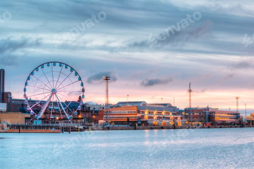 Preview: Helsinki, Finland. View Of Embankment With Ferris Wheel In Eveni