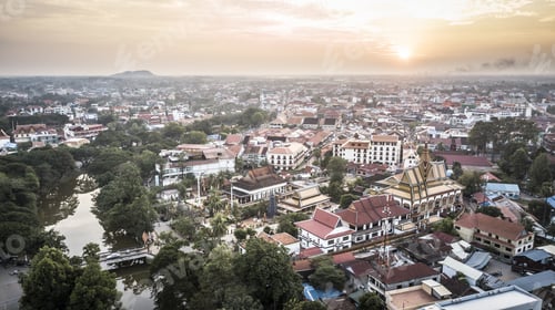 Preview: Aerial drone photograph of city of Siem Reap in Cambodia.