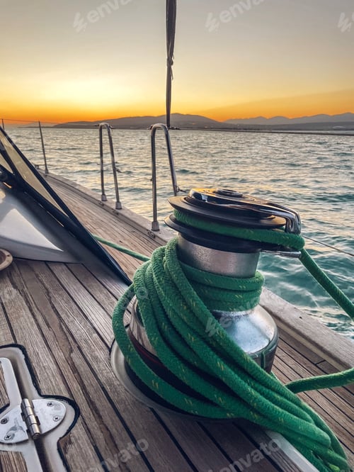 Preview: Sailboat winch and rope yacht detail. Yachting
