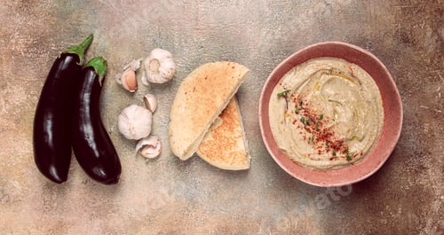 Baba Ghanoush with Eggplant, Pita, and Garlic