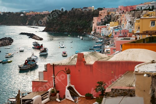 Preview: Beautiful fishing village, Marina Corricella on Procida Island, Bay of Naples, Italy.