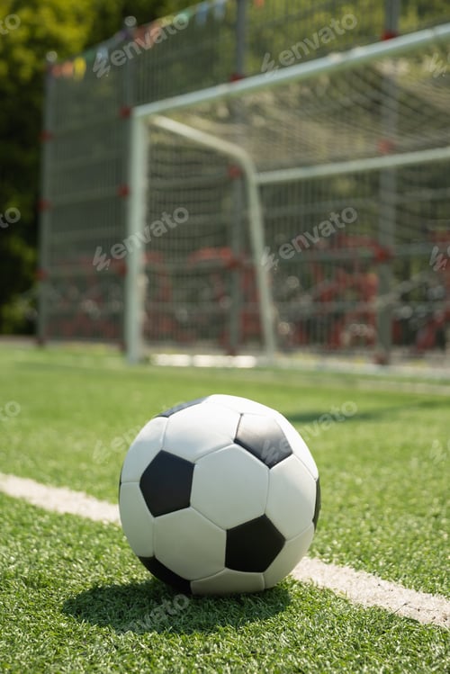 Preview: Soccer Ball on Field in Front of Goal Post