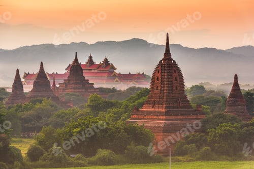 Preview: Bagan, Myanmar ancient temple ruins landscape in the archaeologi