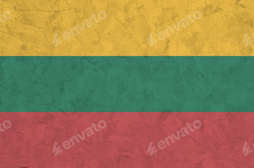 Preview: Lithuania flag depicted in bright paint colors on old relief plastering wall close up