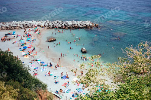 Preview: Aerial view of a bustling beach scene