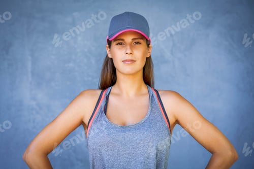 Preview: Female runner posing over gray background