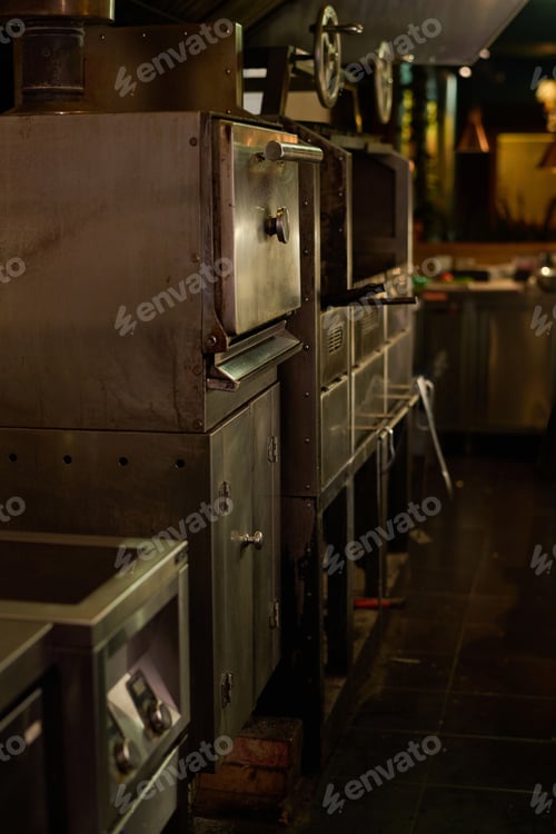 Preview: Metallic electric equipment for baking and grilling standing in spacious kitchen
