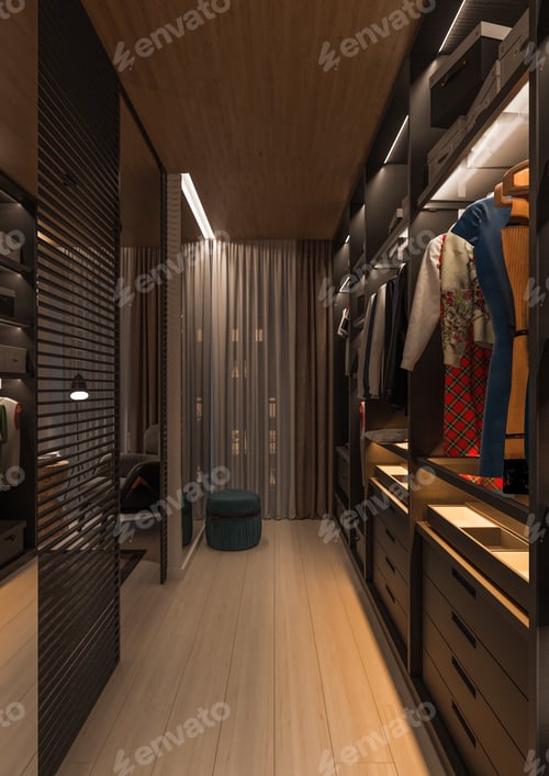 Preview: Modern Dressing Room Interior with Wood Accents