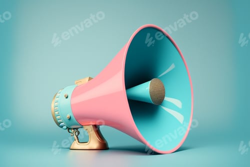 Preview: Retro loudspeaker on pastel background. Promotion marketing concept