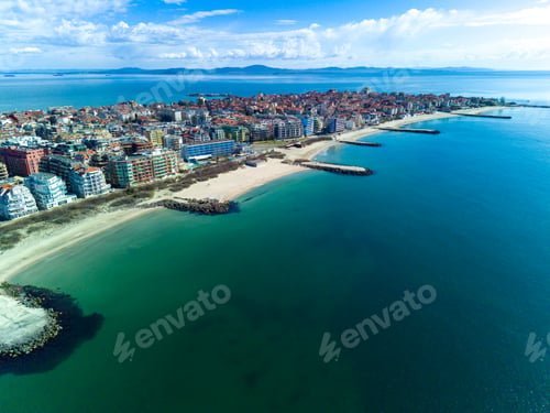 Preview: Panoramic view from a height above the town of Pomorie washed by the Black Sea in Bulgaria