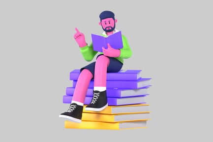 Preview: Cartoon Student Sitting on Books