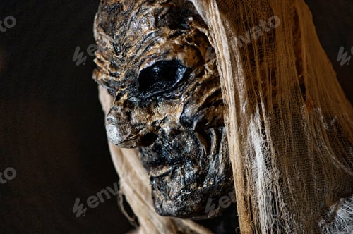 Preview: Close-up of witch face on a dark halloween horror night background