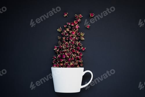Preview: Blank white ceramic mug with rosebuds