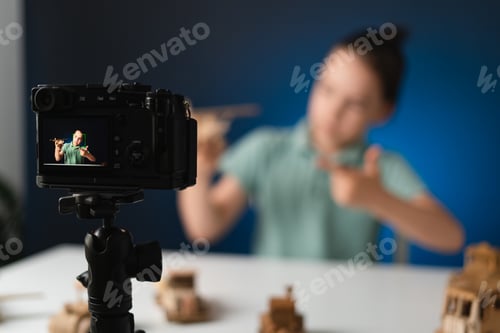 Preview: Young boy video blogger making stream with his followers