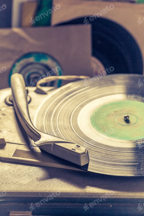 Preview: Classic record player and few vinyl records