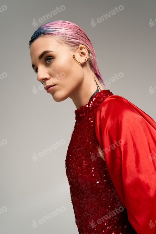 Preview: Festive winter elegance shines through a young womans vibrant style and unique beauty
