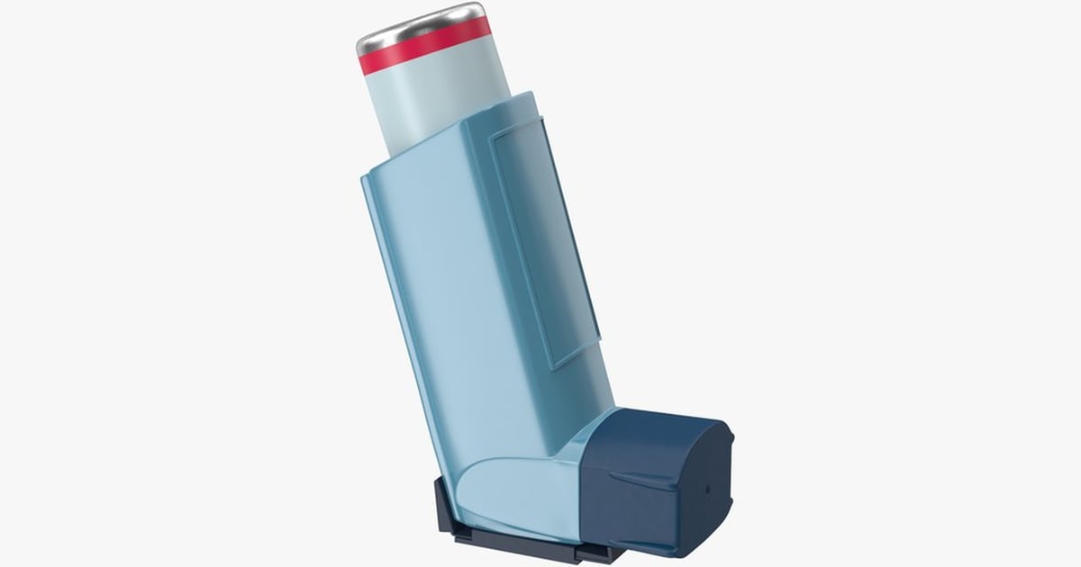 Blue Asthma Inhaler with Mouthpiece 3D, Incl. airway & device - Envato