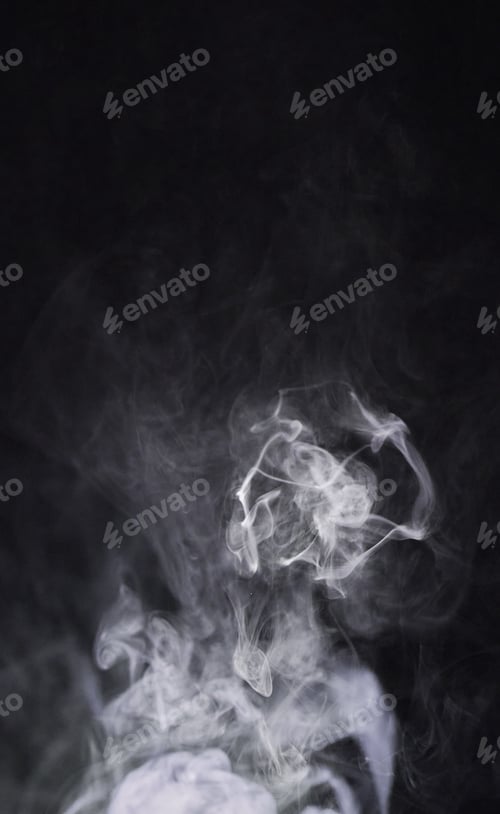 Preview: Smoke, dark background and mist, fog or gas on mockup space wallpaper. Cloud, smog and magic effect