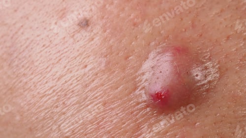 Preview: Big Acne Cyst Abscess or Ulcer Swollen area within face skin tissue.
