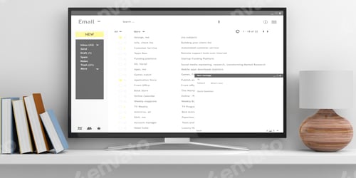 Preview: Emails on a smart tv screen isolated on white background. 3d illustration