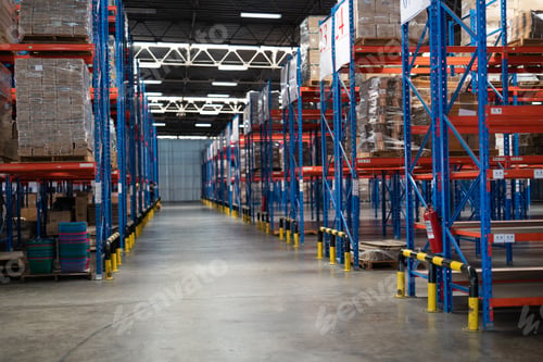 Preview: In large depot storage warehouse common use steel blue racking