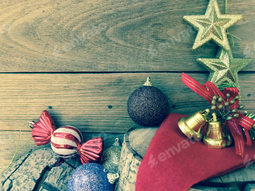 Preview: Christmas Decorations On Wood Wall For Christmas Background