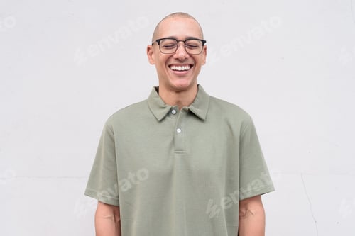 Preview: Happy man laughing and smiling with eyes closed