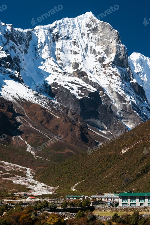 Preview: Village with hotels and lodge for tourists in Himalayas