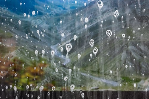 Preview: Background Wet- Raindrop Realistic. Water Splash Shower- Bad Weather. Window- Soap Foam. Rainwater