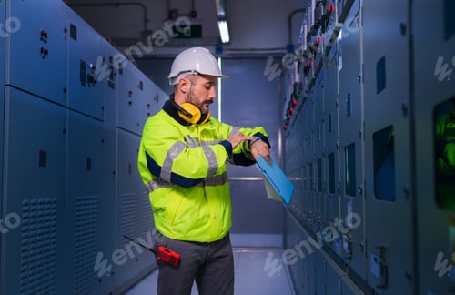Preview: engineer checking and inspecting at MDB panel working with electric switchboard to check range of vo