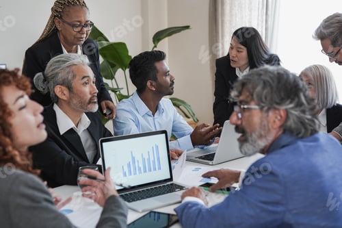 Preview: Multiracial business people working together inside bank office