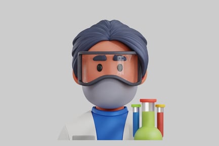 Preview: Cartoon lab worker with test tubes