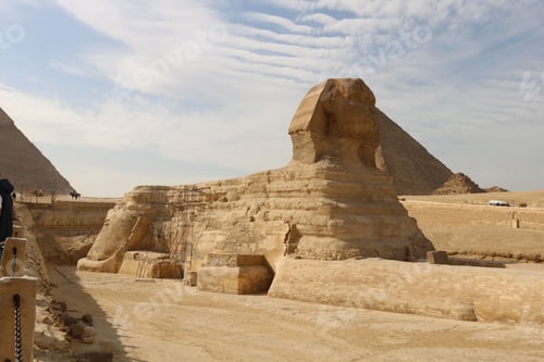 Preview: Famous Great Sphinx of Giza in Egypt from an angle view on a clear summer day