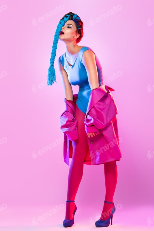 Preview: Stylish woman in pink and blue clothes