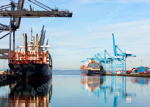 Preview: Barges with containers in industrial shipyard
