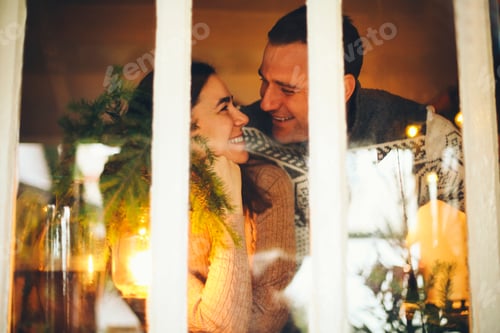 Preview: Portrait of happy family couple man and woman smiling
