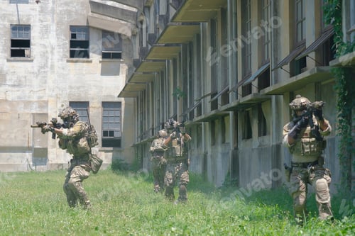 Preview: Soldier in civil war, ruin building.