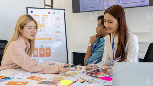 Preview: ux, ui, mobile app web designers are brainstorming to design a visual display