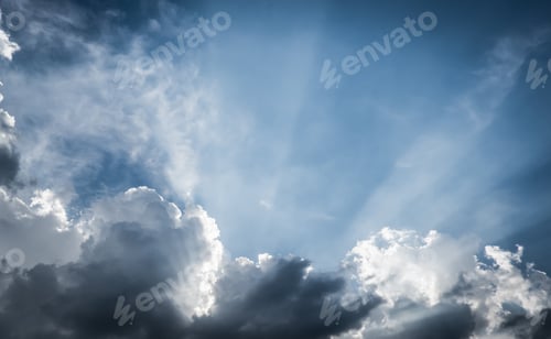 Preview: vintage filter:Nice blue sky with sun beam with cloudy,Hope ray