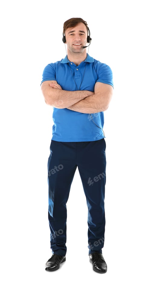 Preview: Male technical support operator with headset isolated on white