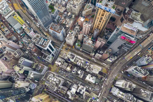 Preview: Sham Shui Po, Hong Kong 09 May 2019: Top view of Hong Kong city