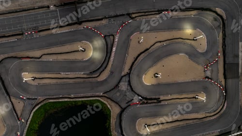Preview: Aerial top view race kart track at night, Track for auto racing top view at night