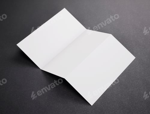 Preview: Blank white tri folded booklet mockup on dark background. 3d rendering.