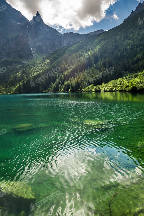 Preview: Mountain lake on the background of rocky mountains