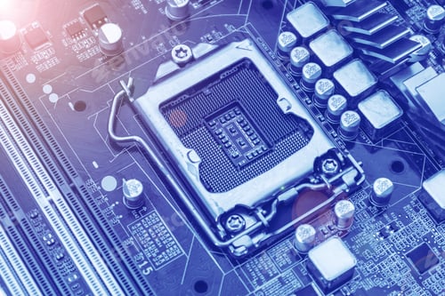 Preview: Computer motherboard and its processor socket close-up with tinted and glow effect