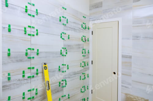Preview: New Marble Wall Tile Installation With Spacers